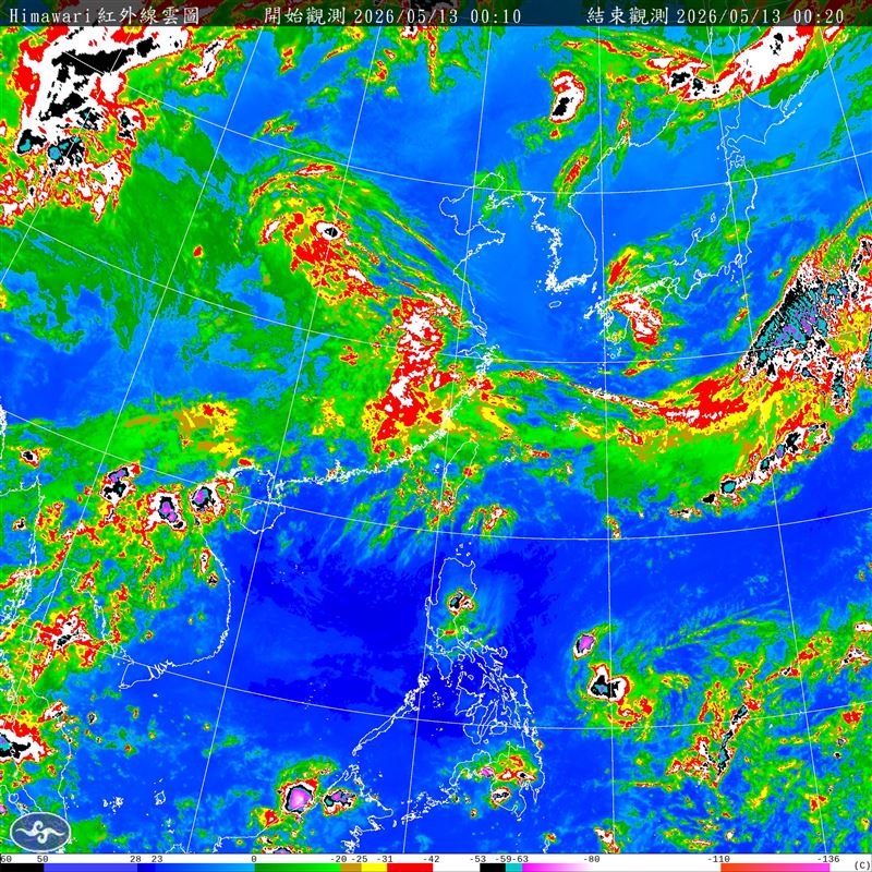 從今天（13日）起至15日，全台各地都將轉為有陣雨或雷雨的天氣型態。（圖／翻攝自中央氣象署）