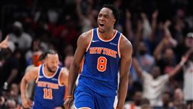 紐約尼克隊因傷缺陣的主力前鋒阿努諾比（OG Anunoby）恢復進度樂觀，預計將在東區決賽首戰重返賽場。（圖／美聯社／達志影像）