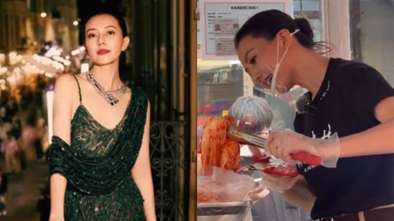 「國民女神」高圓圓捲起袖子親自賣起辣白菜,給網友帶來很大的視覺震撼。(圖/翻攝自微博)