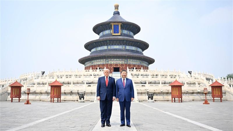 川普、習近平參訪「天壇」。(圖/翻攝自新華社)