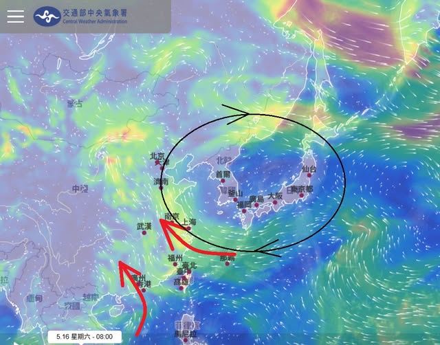 目前在日本海附近出現一個極度罕見的反氣旋，其特殊的氣象配置連專家都直呼「太特別了」（圖／翻攝自鄭明典臉書）