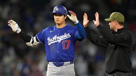 大谷翔平單場雙安都是長打，貢獻5分打點。（圖／美聯社／達志影像）