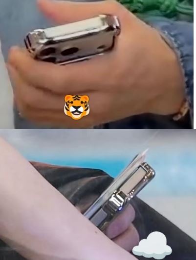 金宣虎、高允貞被發現換上銀白色iPhone17，甚至連手機殼都選用相同款式。（圖／翻攝自X平台）