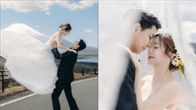河村一樹近日再分享兩人在日本河口湖拍攝的西式婚紗照，搭配富士山與櫻花美景，甜蜜互動也讓大批網友直呼「根本偶像劇」。（圖／翻攝自河村一樹IG）