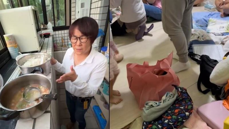 桃園某非法托育中心，10坪大空間塞滿20名嬰幼兒，冰箱內存放大量過期食材，奶瓶也未消毒，市議員黃婉如踢爆該機構是慣犯。（圖／翻攝畫面）