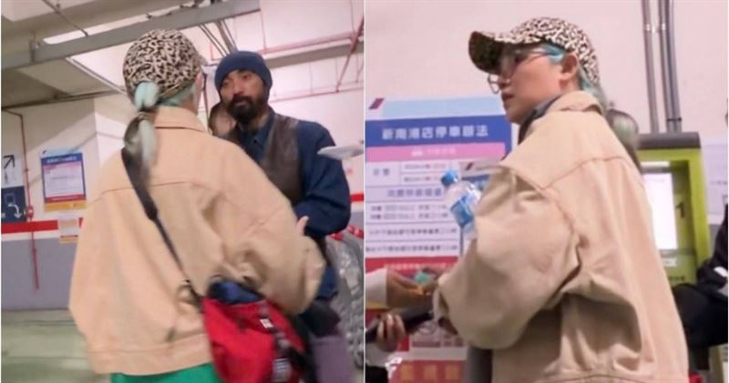 本月9日讀者在台北市一處停車場捕獲野生范曉萱，她的男友Allen也在場。（圖／讀者提供）