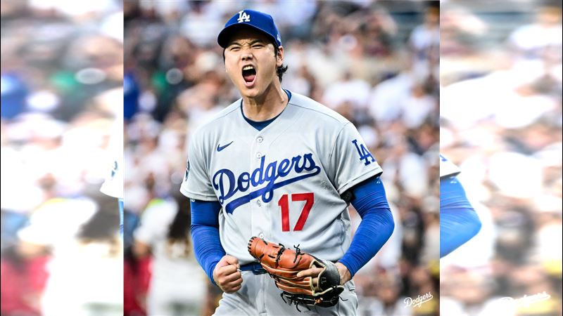 大谷翔平二刀流投滿5局沒有失分還開轟。(圖/翻攝自道奇 X)