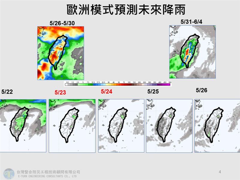 根據未來降雨趨勢圖顯示，下週部分地區有雨。（圖／翻攝自賈新興臉書）