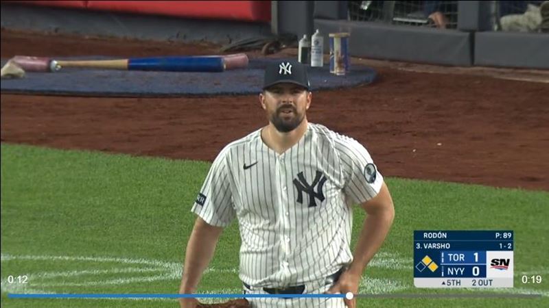 羅登（Carlos Rodon）5局飆7K僅失1分，但隊友在他退場前0援護。（圖／翻攝自MLB官網）