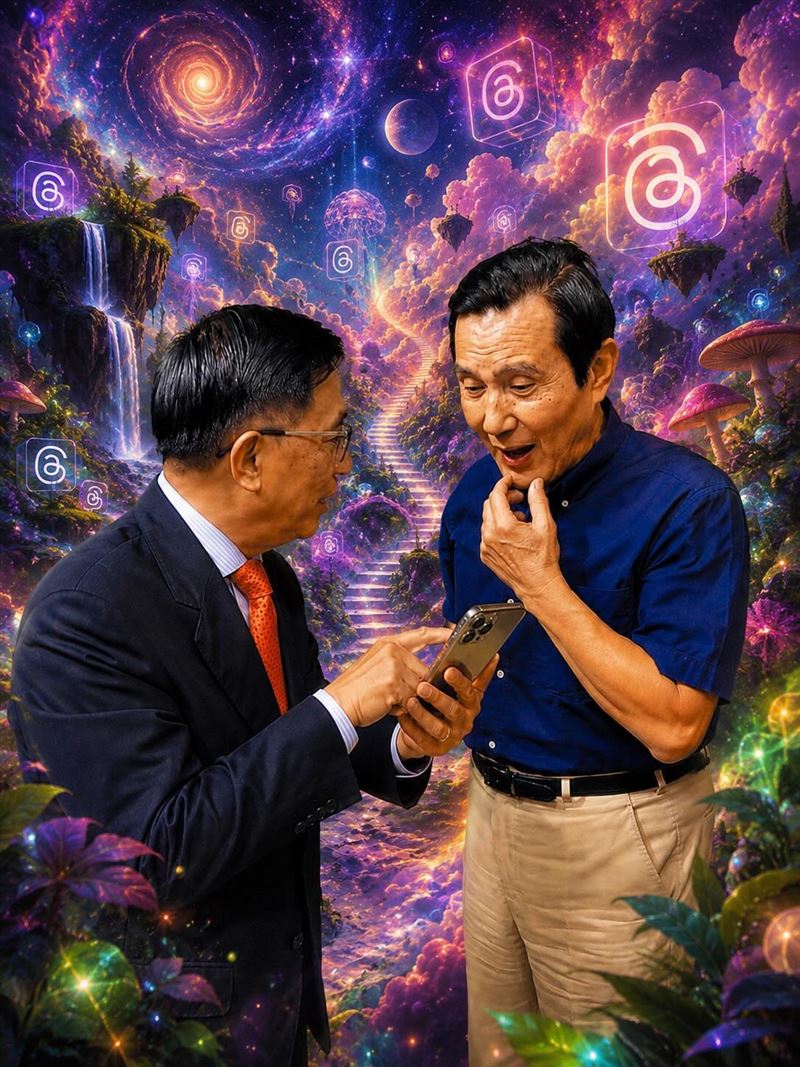 陳水扁製作AI梗圖,建議馬英九可學他滑脆(Threads),永保平安又健康(圖/翻攝自Threads @chenshuibian88)