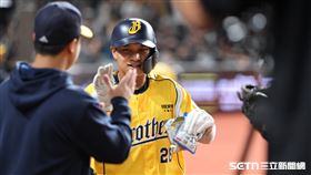 中職37年例行賽，中信兄弟中外野手岳政華敲出二壘安打送回張仁瑋先馳得點。（圖／記者劉彥池攝影）