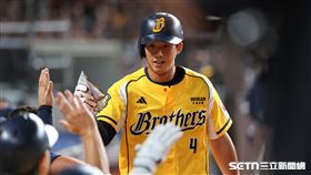 中職37年例行賽，中信兄弟右外野手宋晟睿敲出安打送回張士綸超前比數。（圖／記者劉彥池攝影）