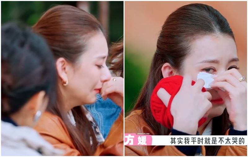 方媛樓梯間跌倒,對其他人溫暖的關心感動落淚。(圖/翻攝微博)
