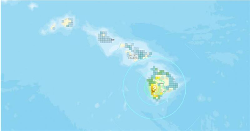 美國夏威夷大島當地時間22日晚間9時46分許發生規模6.0強震，地震深度22.4公里，屬於極淺層地震。（圖／翻攝自美國地質調查局）