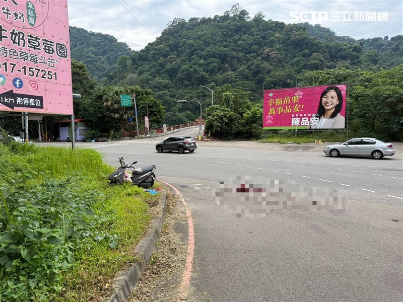 苗栗台3線發生死亡車禍，賓士休旅車闖紅燈輾斃騎士。（圖／翻攝畫面）