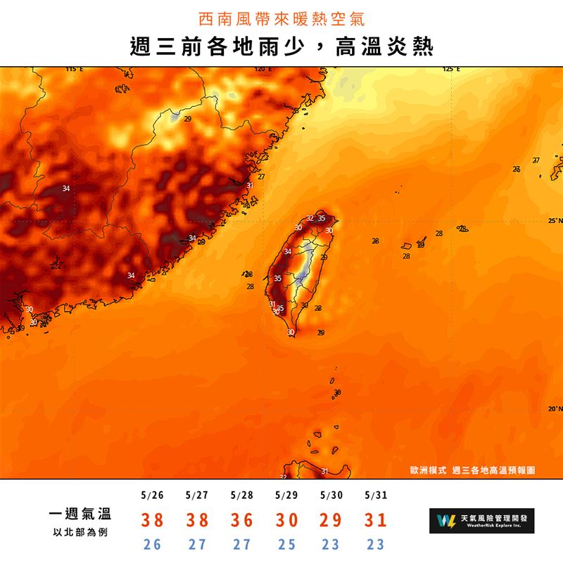 本週持續高溫炎熱。（圖／翻攝自天氣風險 WeatherRisk臉書）