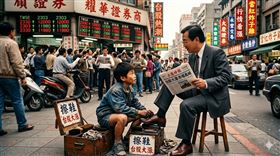 網友熱議，全民炒股本以為「擦鞋童理論」要發威，沒想到過去一年台股狂噴，直呼：「擦鞋童理論是不是不適用了？」（圖／AI合成圖）