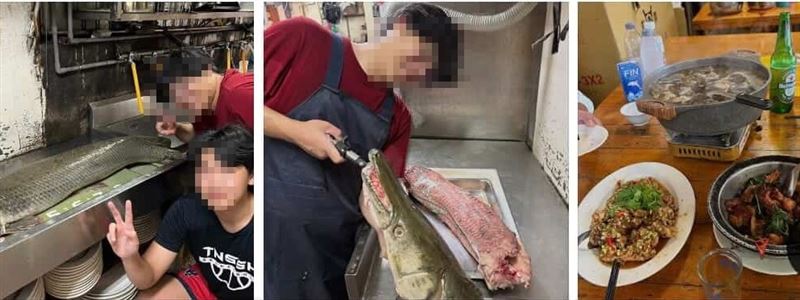 「鱷雀鱔」被2人釣起後，帶去熱炒店料理。（圖／翻攝自臉書）