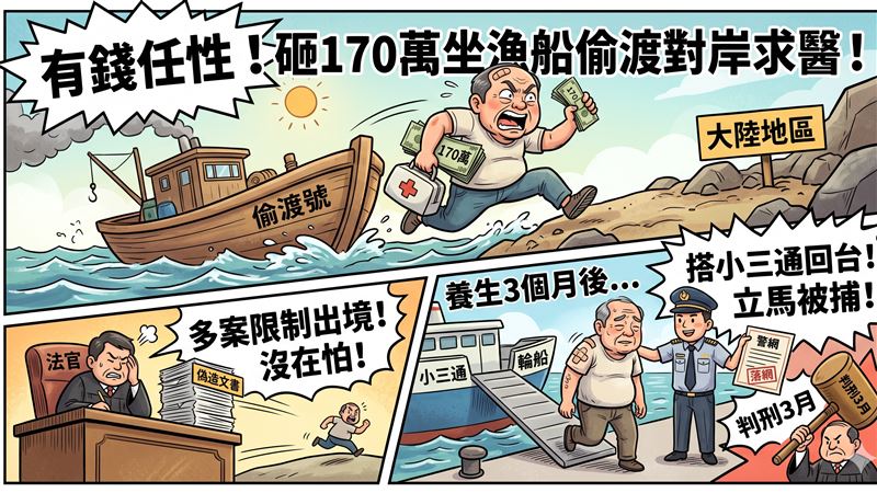 徐男無視境管仍執意偷渡前往對岸,最後經小三通返國時遭到逮捕,但法官考量他只是前往治病,因此最後僅輕判他3個月徒刑,可易科罰金。(示意圖/AI生成)