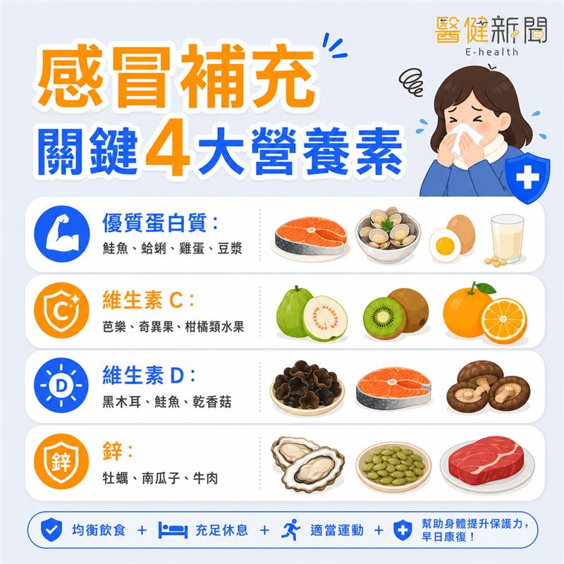 感冒時要補充「關鍵四大營養素」！（圖／醫健新聞網提供）