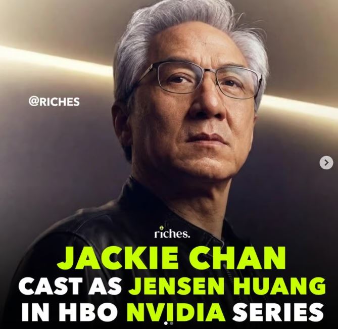 網路瘋傳HBO 將推出全新科技劇集《Silicon Empire》,並已敲定由成龍飾演黃仁勳。(圖/翻攝Threads)