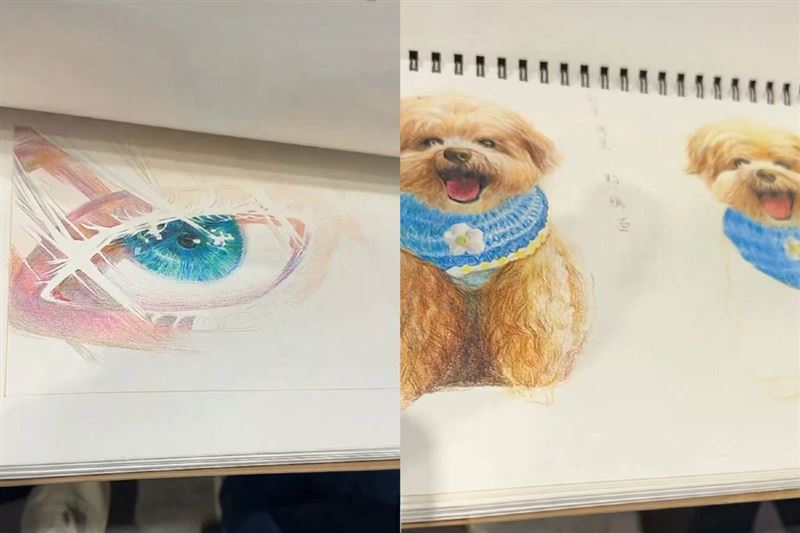 汪小菲親自陪伴小玥兒去上繪畫課，驕傲地對著鏡頭秀出女兒的畫作。（圖／翻攝自麻六記小紅書）