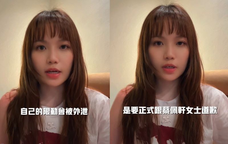 文慧如私人摯友限動外流後,親自拍片向蔡佩軒道歉。(圖/翻攝自臉書)