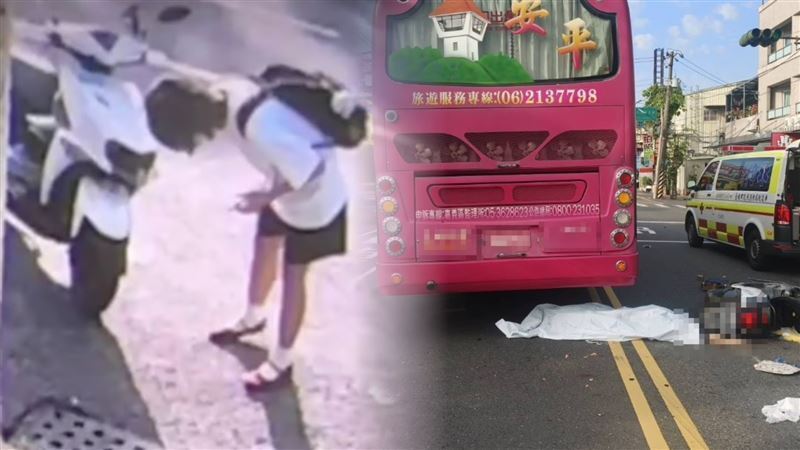 台南市28歲女警鄭詠心日前騎車返家途中，遭20歲戴姓女大生騎車追撞，導致女警倒地不幸遭後方遊覽車輾斃。（圖／翻攝畫面）