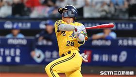 中職37年例行賽，中信兄弟三壘手張仁瑋敲出2分打點安打，送回王威晨、許基宏。（圖／記者劉彥池攝影）