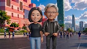 完成後的照片，民眾會化身成Q版人像，並和Q版的黃仁勳站在一起。（圖／記者曾宜婕攝影）