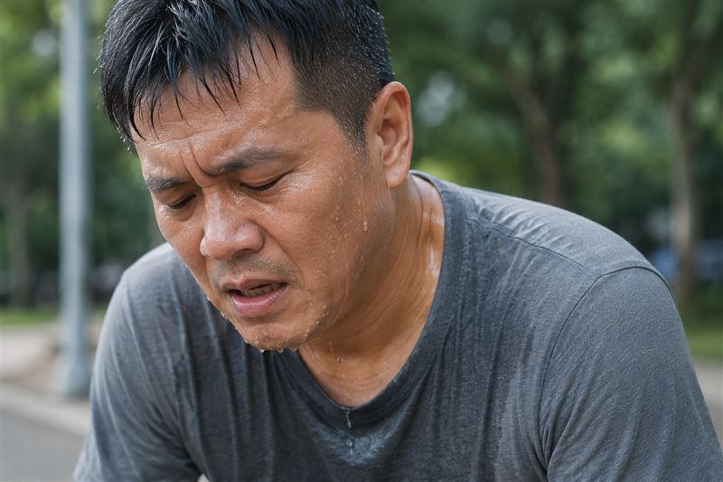 即使天氣不熱、沒有劇烈活動,若經常滿頭大汗也別輕忽。中醫師林川祥提醒,異常流汗可能與血糖控制不佳或心臟健康有關,建議及早檢查找出原因。(圖/AI製圖)