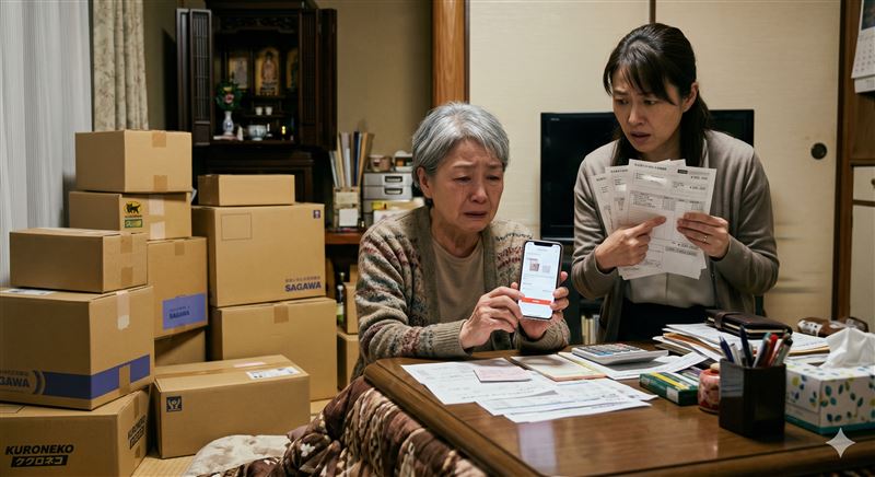 日本一名72歲老婦因使用女兒贈送的智慧型手機，意外陷入網購成癮與「百圓試用」陷阱。（示意圖／AI生成）