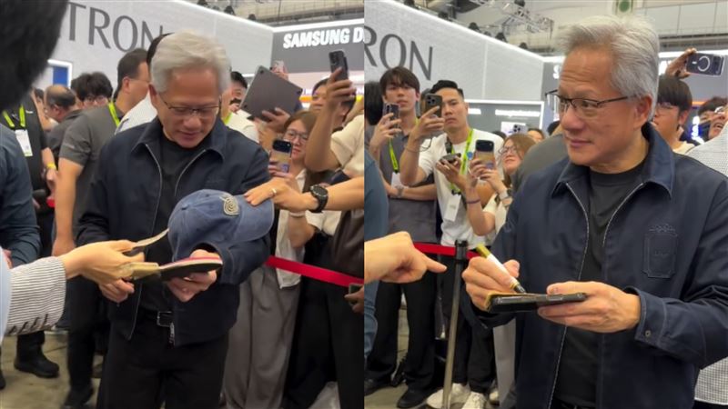 黃仁勳出席COMPUTEX 2026，在與粉絲互動期間遭到不禮貌的對待。（圖／網友＠smallbighead_tw授權提供，未經同意請勿轉載）