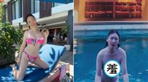 50歲王俐人比基尼突滑落　超兇上圍被看光