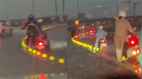 昨傍晚降下豪雨，華江橋淹水無法騎車通過。（圖／翻攝自Threads＠tienlittleworld）