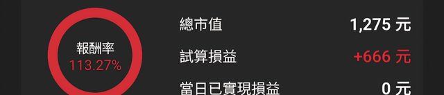 網友貼出的對帳單時，赫然發現該帳戶的總市值僅有 1275 元、實際獲利為 666 元，換算投入本金僅約 609 元。（圖／翻攝自PTT）