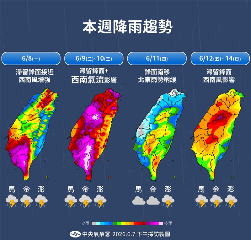 未來一週降雨趨勢。(圖/氣象署)