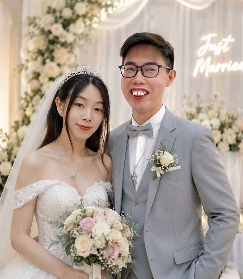 鄧佳華用AI幻想自己結婚娶老婆生小孩。(圖/翻攝自鄧佳華臉書)