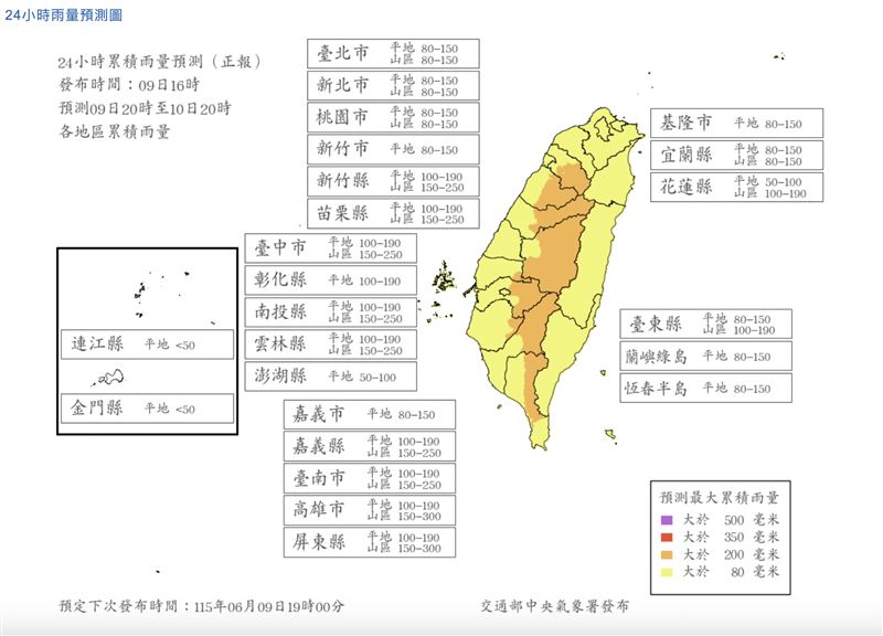 中央氣象署最新雨量預報。(圖/氣象署)