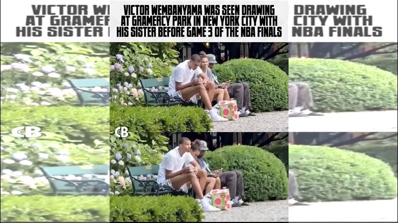聖安東尼奧馬刺隊溫班亞馬(Victor Wembanyama)賽前在公園寫生減壓。(圖/翻攝自X平台 @CourtsideBuzzX)