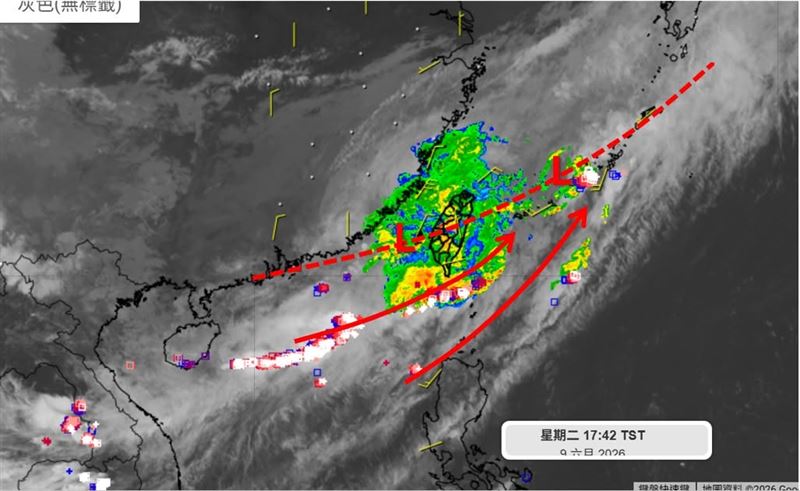 本日有颮線打進中部以南陸地,不過很快就過去了。(圖/翻攝自吳聖宇臉書)