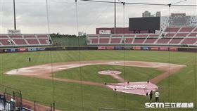 「猿獅戰」因雨延賽。（圖／記者戴以柔攝影）