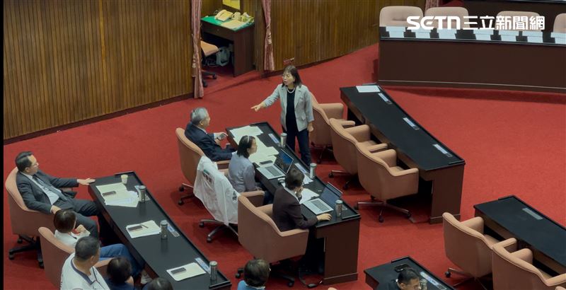 林淑芬痛罵民眾黨「沒有擔當臭俗辣」，更氣到摔許忠信的手板。（圖／記者楊士誼攝影）