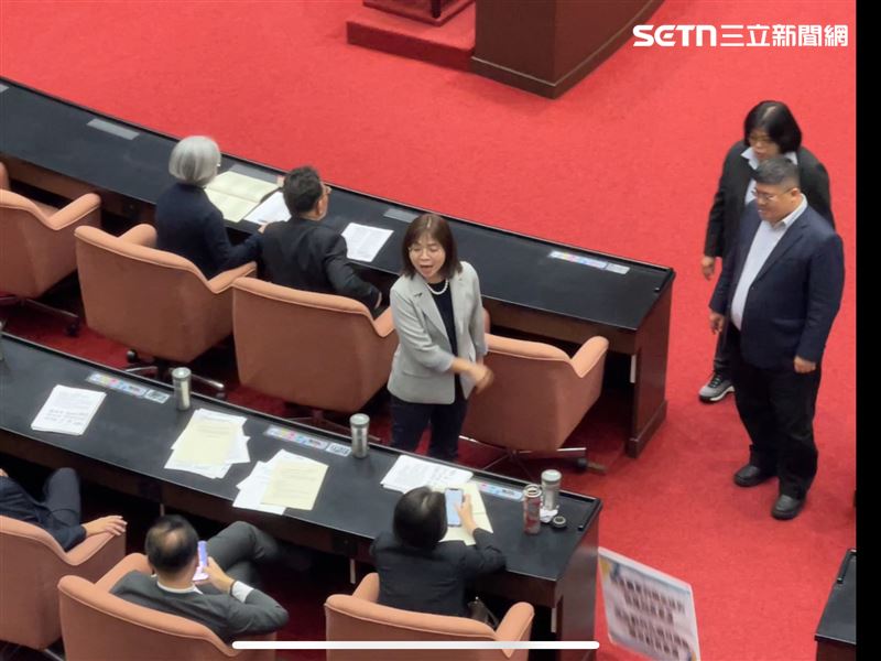 林淑芬痛罵民眾黨「沒有擔當臭俗辣」，更氣到摔許忠信的手板。（圖／記者楊士誼攝影）