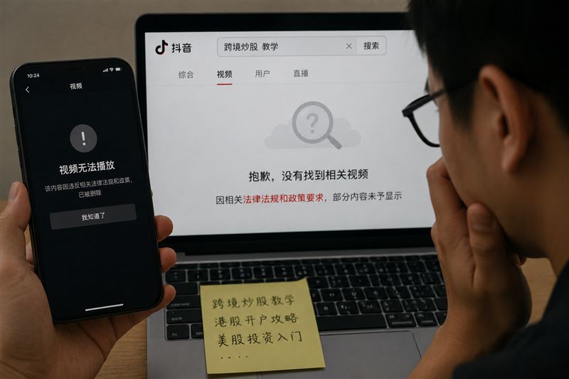 抖音下架1500則跨境炒股教學影片近日引發熱議。（示意圖／AI生成）