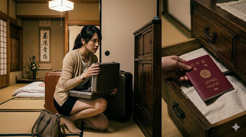 日本人妻悄悄將丈夫的護照藏回娘家，並在網路上實況轉播丈夫在家中翻箱倒櫃的「找護照日記」。（圖／AI生成圖片）