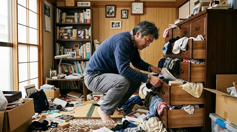 日本人妻悄悄將丈夫的護照藏回娘家，並在網路上實況轉播丈夫在家中翻箱倒櫃的「找護照日記」。（圖／AI生成圖片）