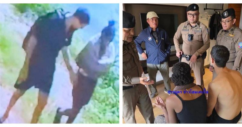 警方根據監視器畫面追查，已將涉嫌棄嬰的外籍夫妻逮捕到案。（圖／翻攝自臉書，ข่าวอุดร ข่าวโฮมเคเบิ้ล，下同）