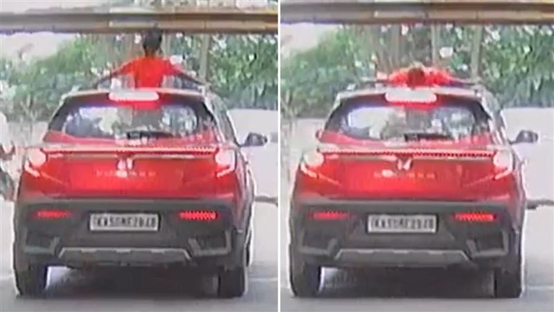 印度一位男孩坐車時將身體探出天窗外,沒多久頭撞上限高門架。(圖/翻攝自X)