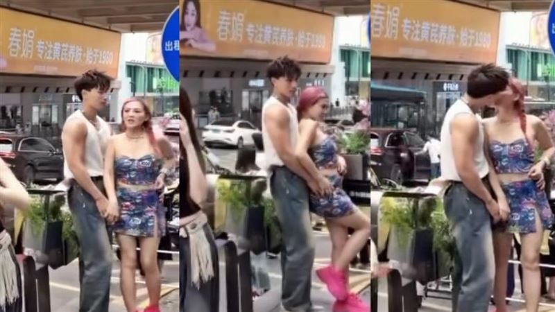 圓圓被拍到跟小鮮肉街頭親熱。(圖／翻攝自Threads）